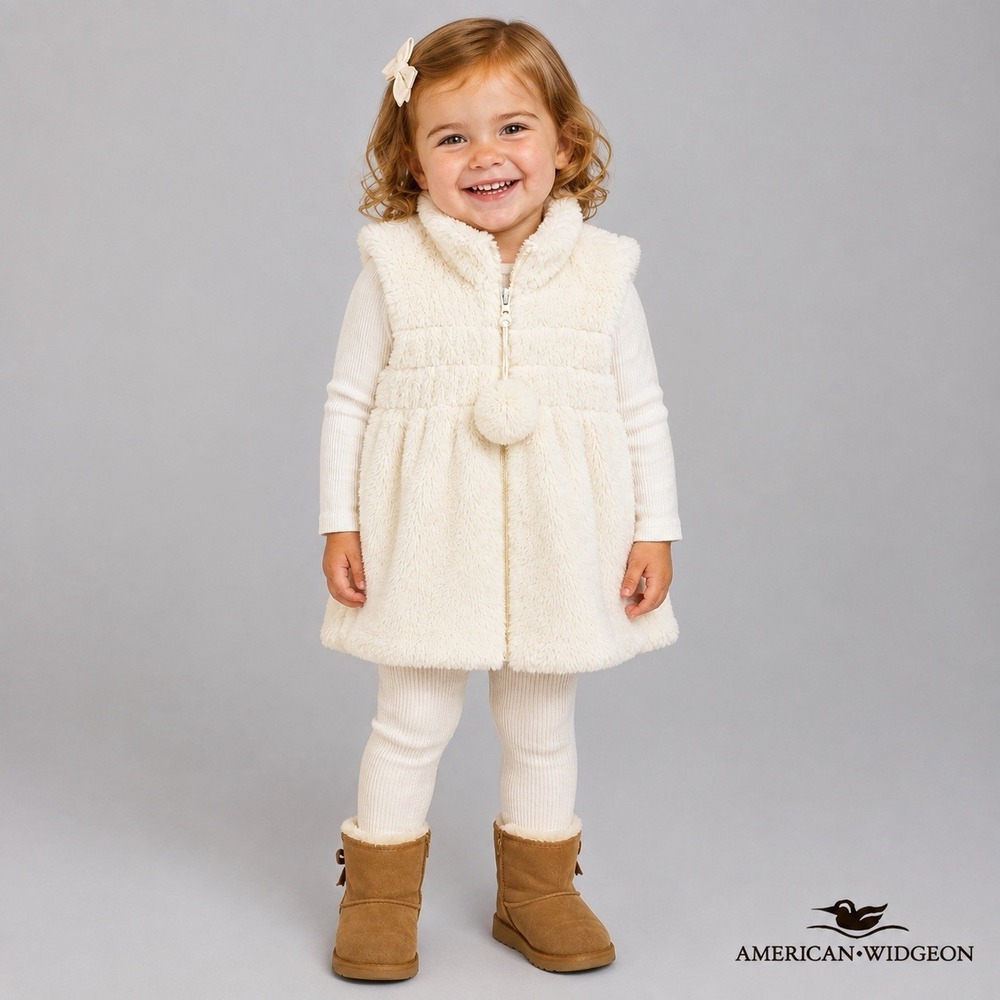 American Widgeon Girls Size 3 Faux Fur Vest Ivory Cream Full Zip Fuzzy